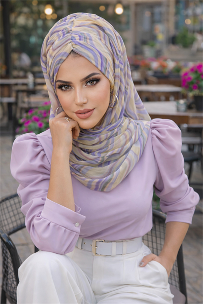 Soft Renkler Geometrik Desen Hazır Şal