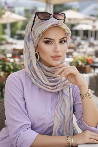 Soft Renkler Geometrik Desen Kepli Bandana Şapka Şal