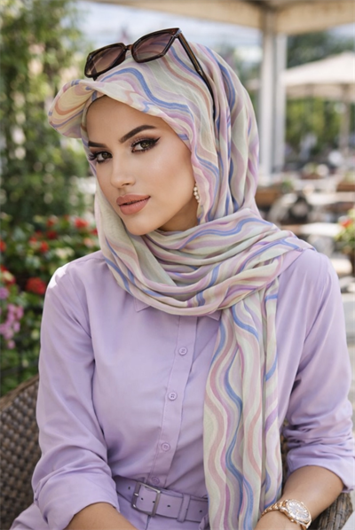 Soft Renkler Geometrik Desen Kepli Bandana Şapka Şal