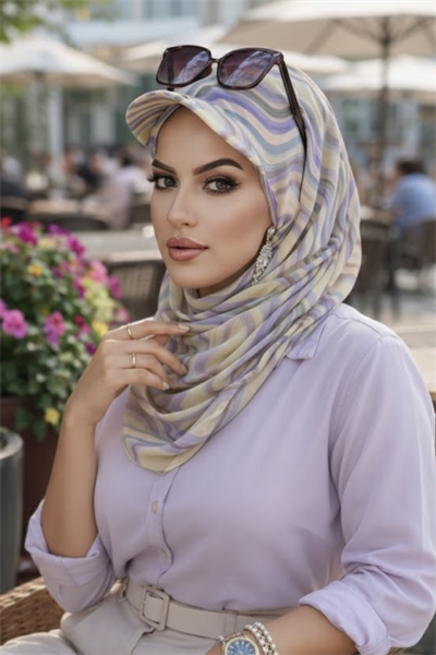 Soft Tonlar Geometrik Desen Kepli Bandana Şapka Şal