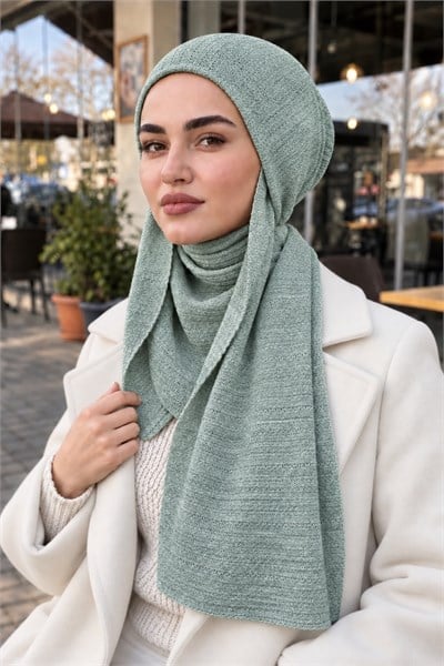 Soft Yeşil Ajurlu Triko Kelebek Bone Şal