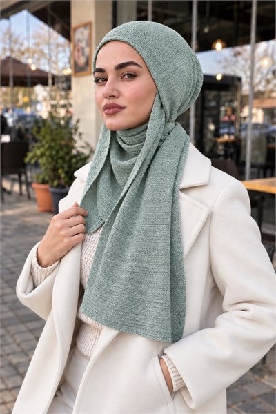 Soft Yeşil Ajurlu Triko Kelebek Bone Şal