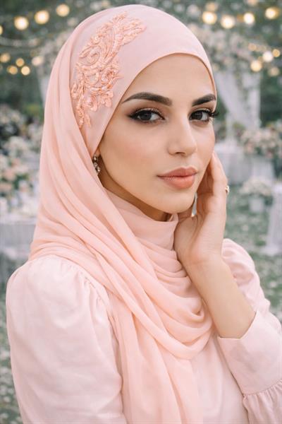 Somon Nakışlı Bandana Abiye Şal