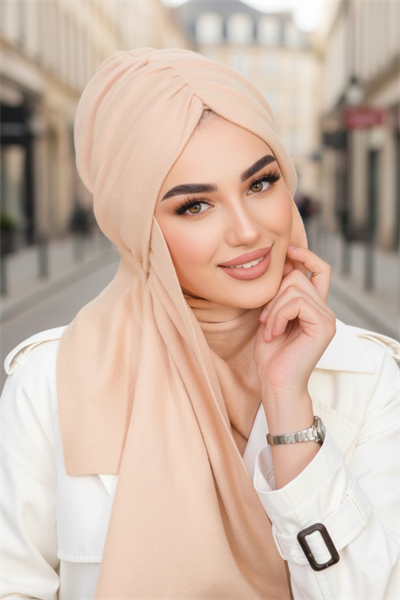 Somon Nude Serisi Kelebek Model Büzgülü Bone Şal