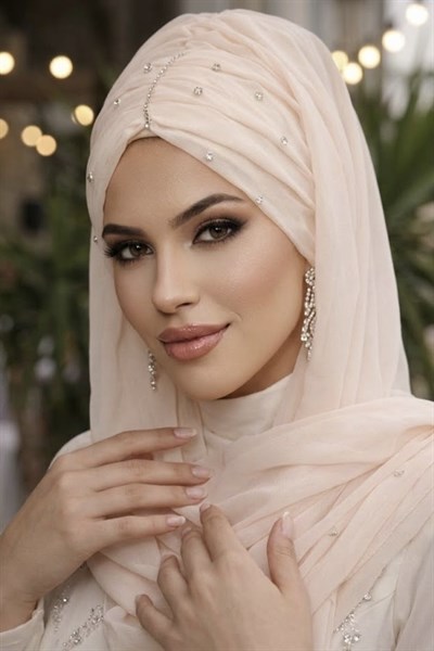 Somon Taşlı Büzgü Model Hazır Abiye Şal