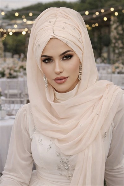 Somon Taşlı Büzgü Model Hazır Abiye Şal