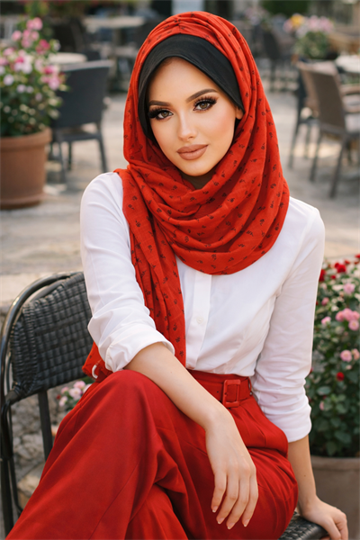 Taba Çiçek Baskılı Şapkalı Şal