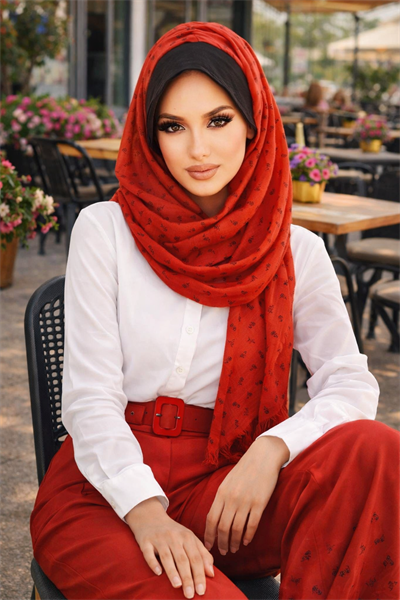 Taba Çiçek Baskılı Şapkalı Şal