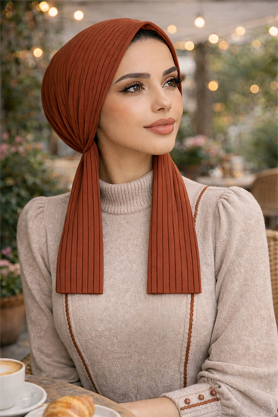 Taba Çizgili Eşarp Bone