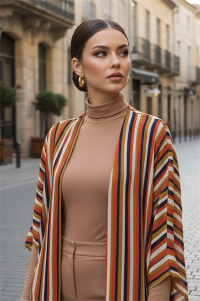 Taba Çizgili  Tesettür Hırka - 10100