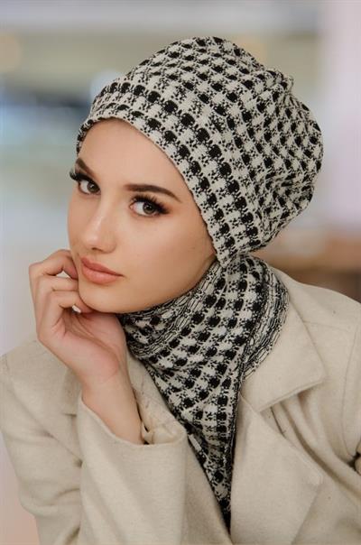 Siyah Beyaz Ekose Tesettür Bere Ve Etol Takım