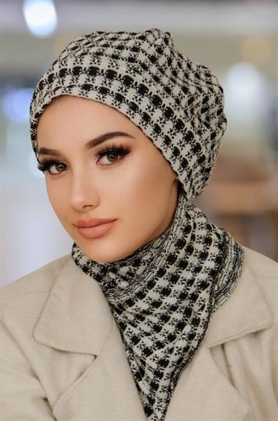 Siyah Beyaz Ekose Tesettür Bere Ve Etol Takım