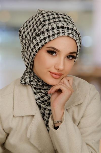 Siyah Beyaz Ekose Tesettür Bere Ve Etol Takım