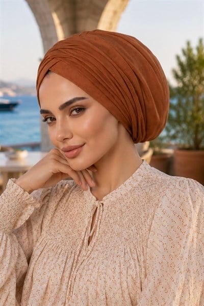 Taba Kendinden Desenli Büzgülü Bone