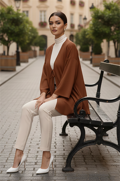 Taba Önü Bağlamalı Kimono Tunik / Likralı Ütü İstemez Kumaş