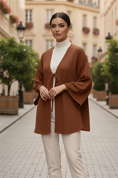 Taba Önü Bağlamalı Kimono Tunik / Likralı Ütü İstemez Kumaş