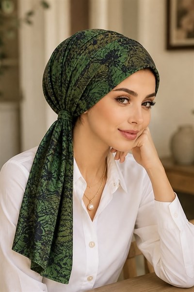 Taba Yeşil Tonlamalı Eşarp Bone