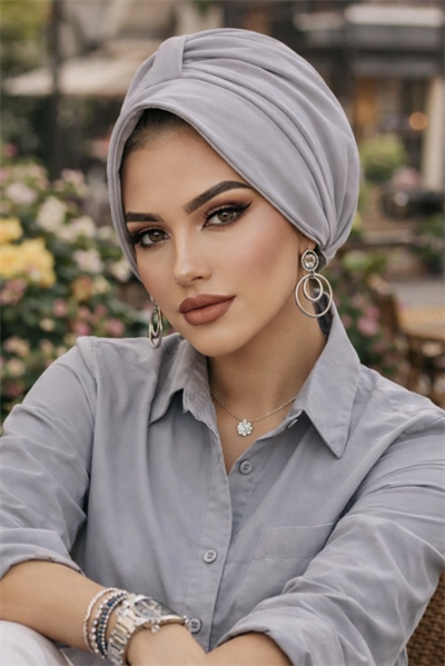 Taş Gri Tesettür Şapka Bone