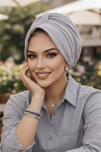 Taş Gri Tesettür Şapka Bone