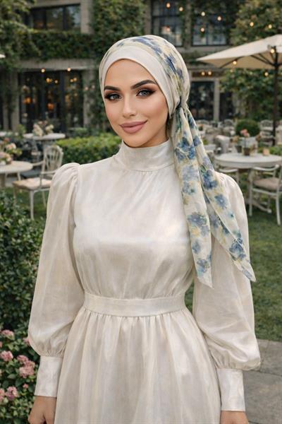 Taş Mavi Batik Desen Fularlı Bone