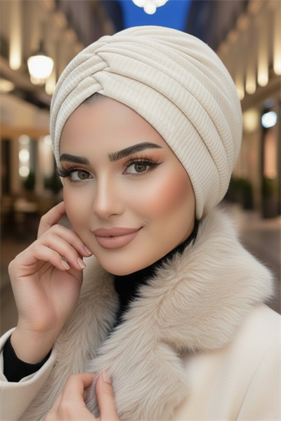 Taş Rengi Kışlık Büzgülü Bone