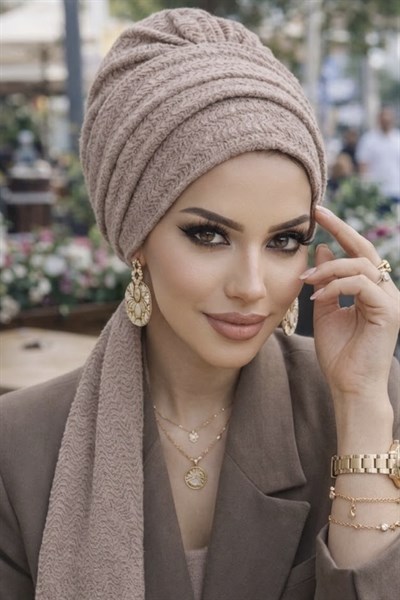 Taş Rengi Piliseli Atkılı Bone