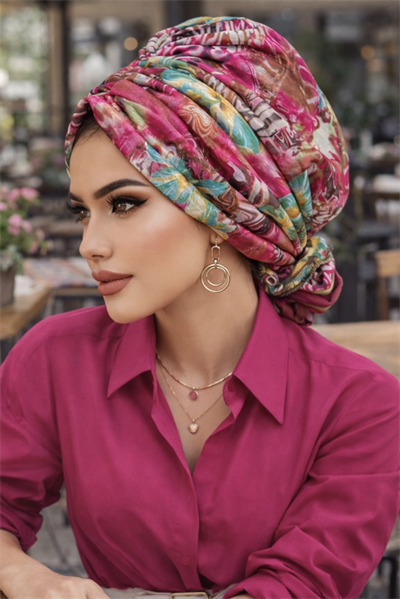 Turkuaz Vişne Desen Tokalı Bone