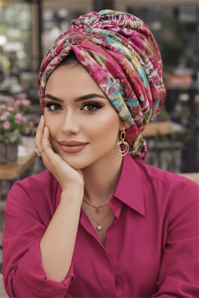 Turkuaz Vişne Desen Tokalı Bone