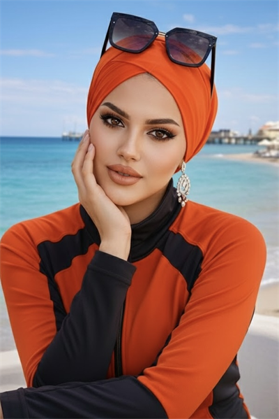 Turuncu Çapraz Bone - Deniz - Havuz Bonesi