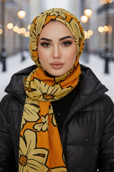 Turuncu Desenli Tesettür Bere