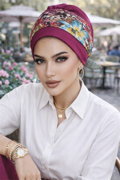 Vişne Çok Renkli Bantlı Hazır Bone