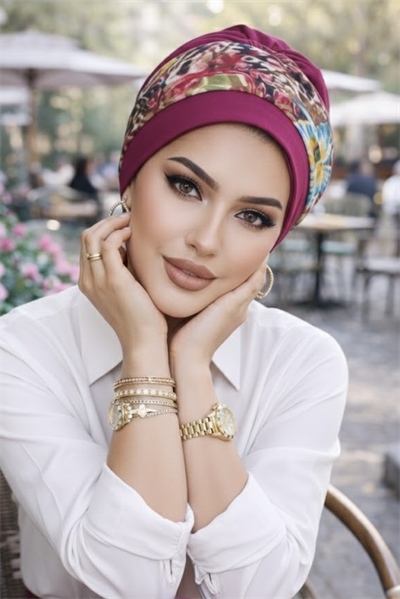 Vişne Çok Renkli Bantlı Hazır Bone