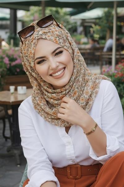 Vizon Bej Çiçek Desenli Hazır Şifon Şal