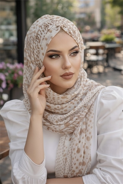 Vizon Beyaz Puanlı Şifon Hazır Şal - 50600