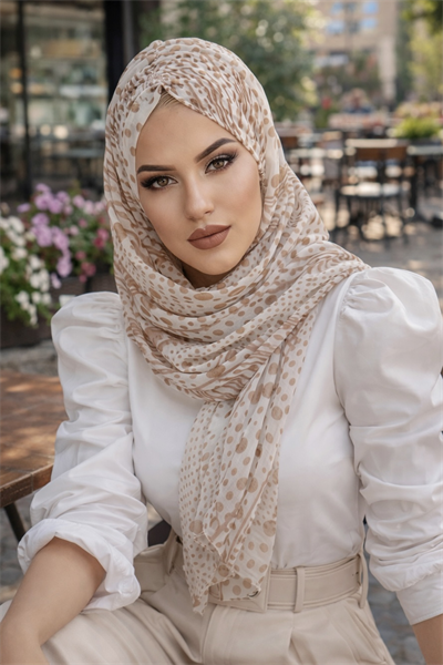 Vizon Beyaz Puanlı Şifon Hazır Şal - 50600