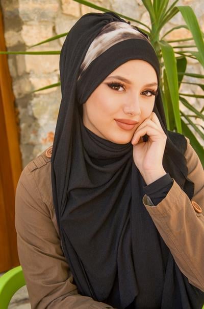 Siyah Batik Desen Bone Hazır Şal