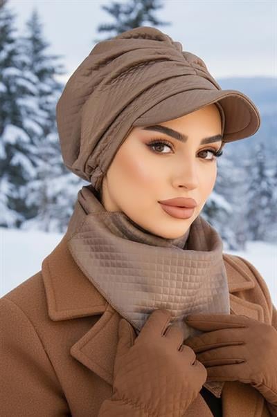 Vizon Kapitone Büzgülü Tesettür Şapka