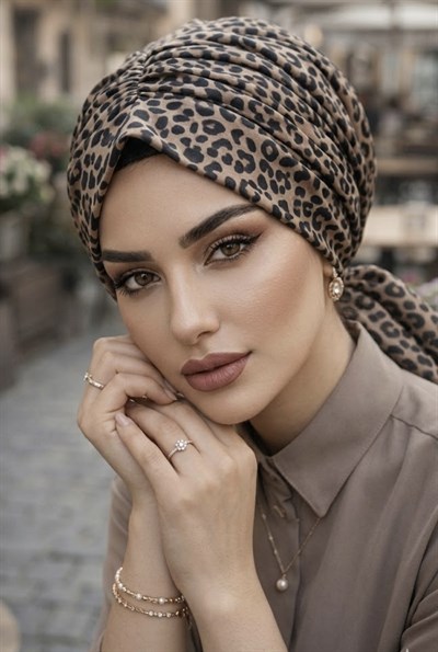 Vizon Siyah Leopar Desen Tokalı Bone