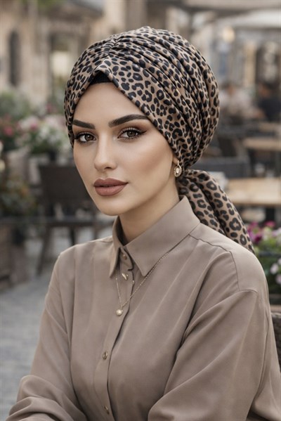 Vizon Siyah Leopar Desen Tokalı Bone
