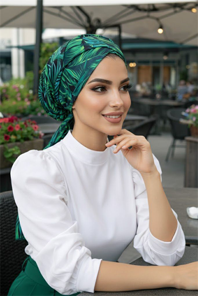 Yeşil Yaprak Desen Çapraz Bone