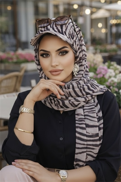 Zebra Desen Kepli Bandana Şapka Şal