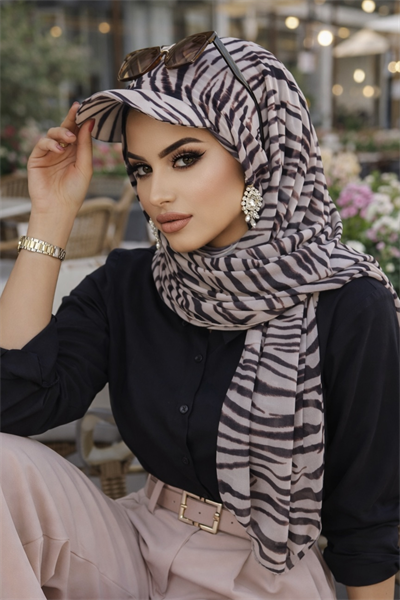 Zebra Desen Kepli Bandana Şapka Şal