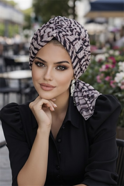 Zebra Desen Tül Tokalı Bone