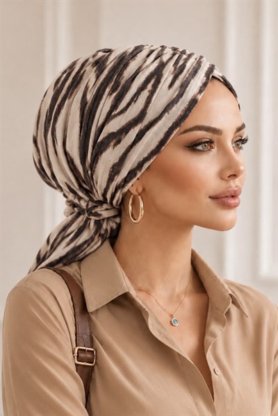 Zebra Desen Tül Tokalı Bone