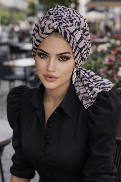 Zebra Desen Tül Tokalı Bone