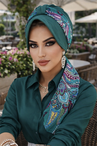 Zümrüt Etnik Desenli Şapka Bone