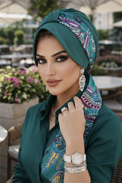 Zümrüt Etnik Desenli Şapka Bone