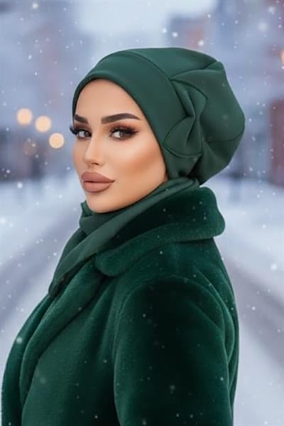 Zümrüt Yeşili Fiyonklu Tesettür Bere