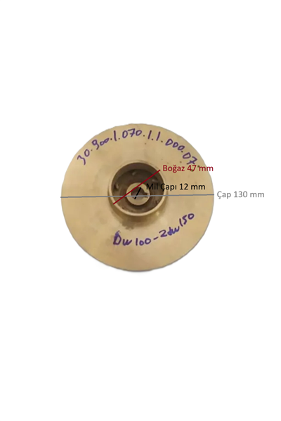 Enjektörlü Jet Su Pompa Bronz Sarı Pirinç Fan Pervane Çark - Delik 12 Mm Çap 130 Mm