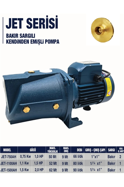 Jet750ah 1 Hp 5 Bar 220v Bronz Fanlı Tam Bakır Sargılı Jet Su Pompası